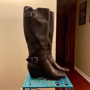 Aerosoles black knee high wedge boots 9